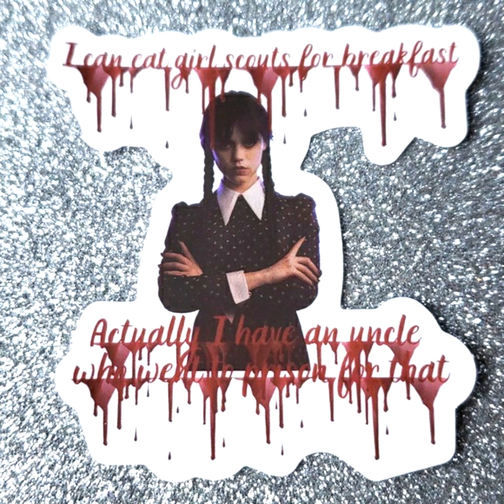ADDAMS FAMILY waterproof sticker Wednesday Quote girl scout prison